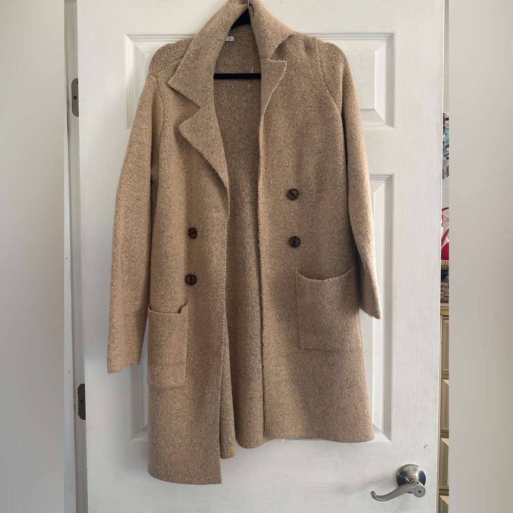 Pink Clover Double-Breasted Trench Coat in Camel-Tan